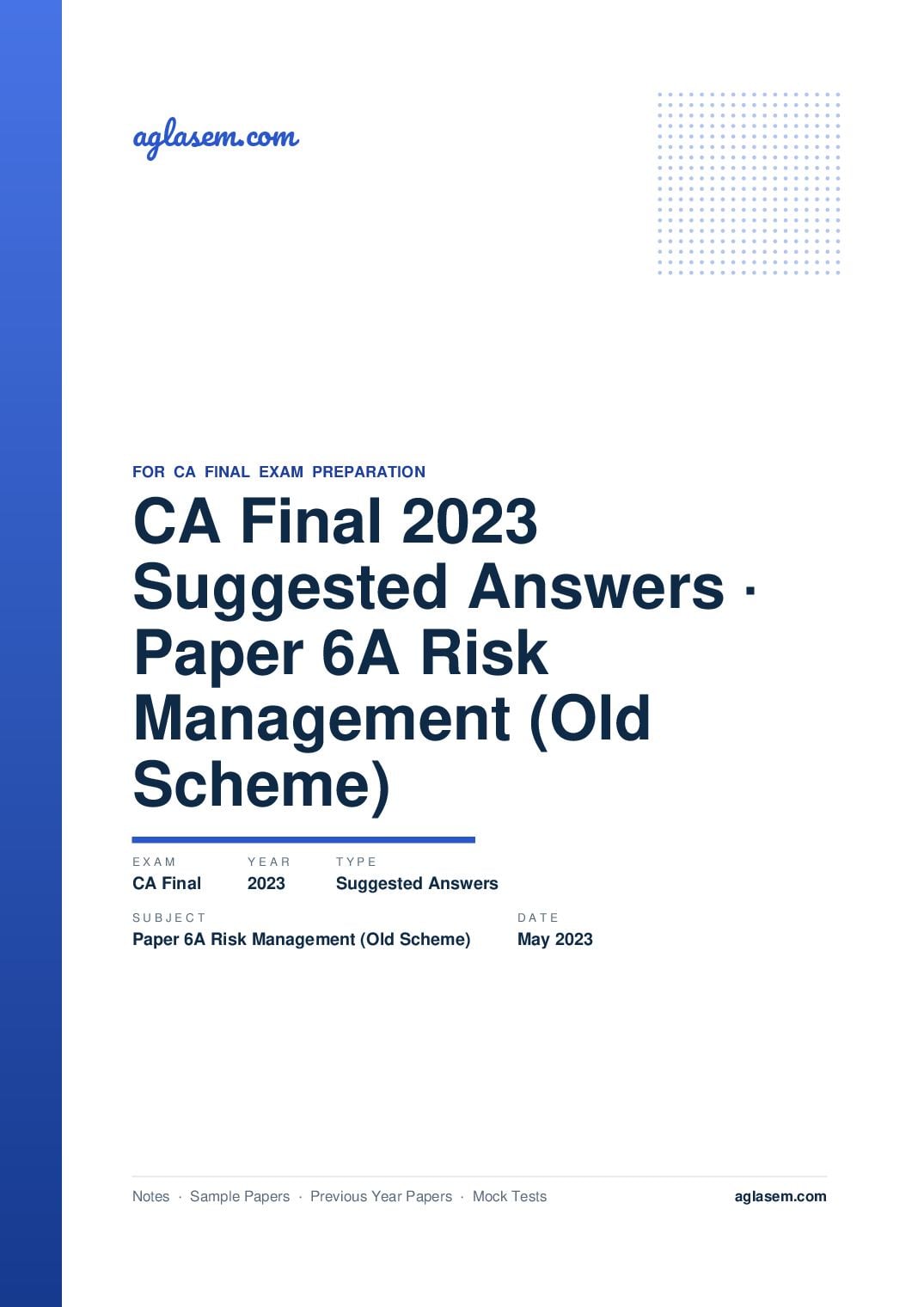 CA Final May 2023 Suggested Answers Paper 6A Risk Management (Old Scheme) - Page 1 of 32