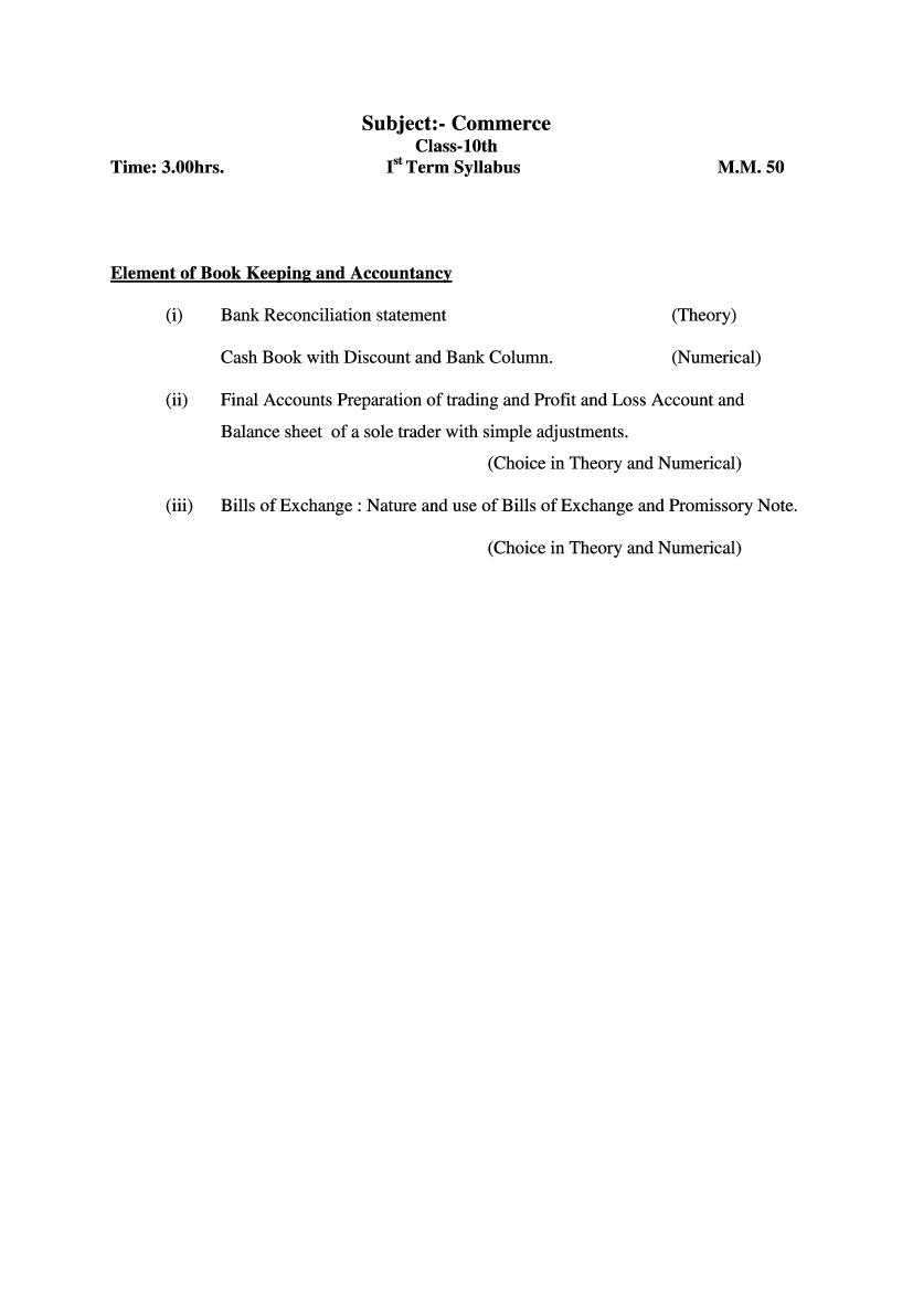 HP Board Class 10 Syllabus 2023 Commerce - Page 1