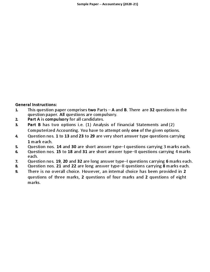 CBSE Class 12 Sample Paper 2021 for Accountancy - Page 1