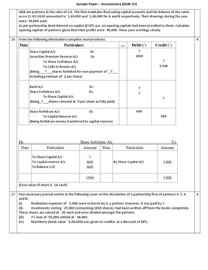 CBSE Sample Papers 2021 for Class 12 Accountancy AglaSem Schools