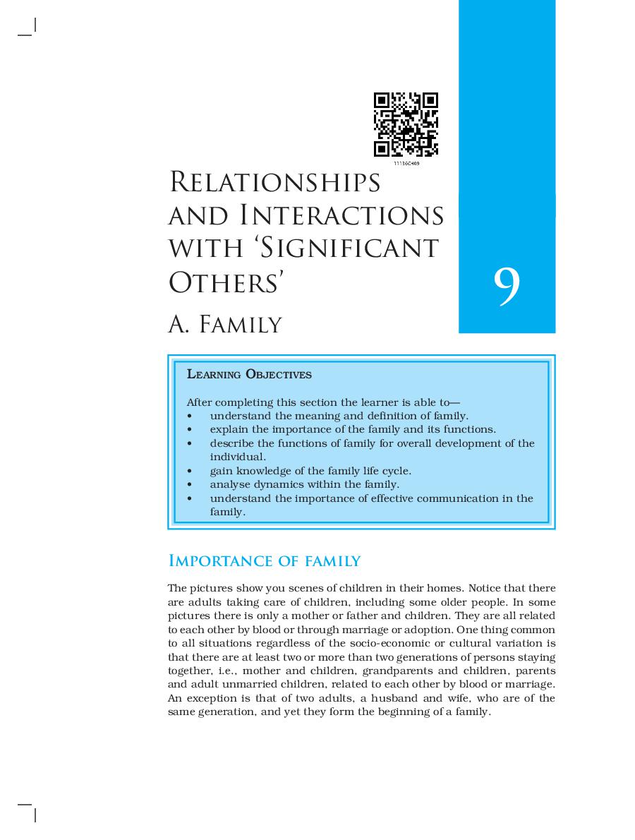 NCERT Book Class 11 Home Science (Human Ecology and Family Sciences) Chapter 9 Relationships and Interactions with 'Significant Others' - Page 1