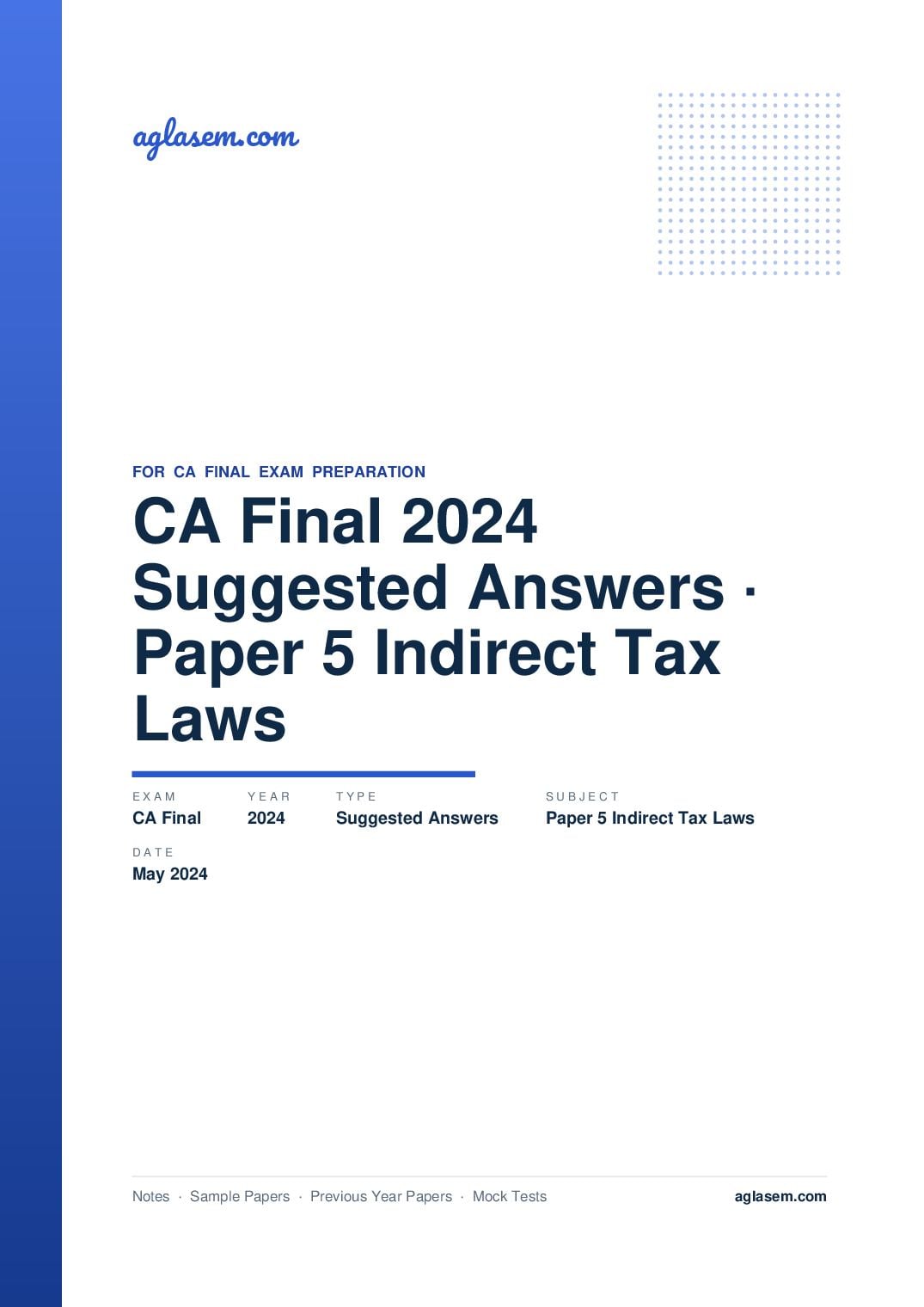 CA Final May 2024 Suggested Answers Paper 5 Indirect Tax Laws - Page 1 of 28