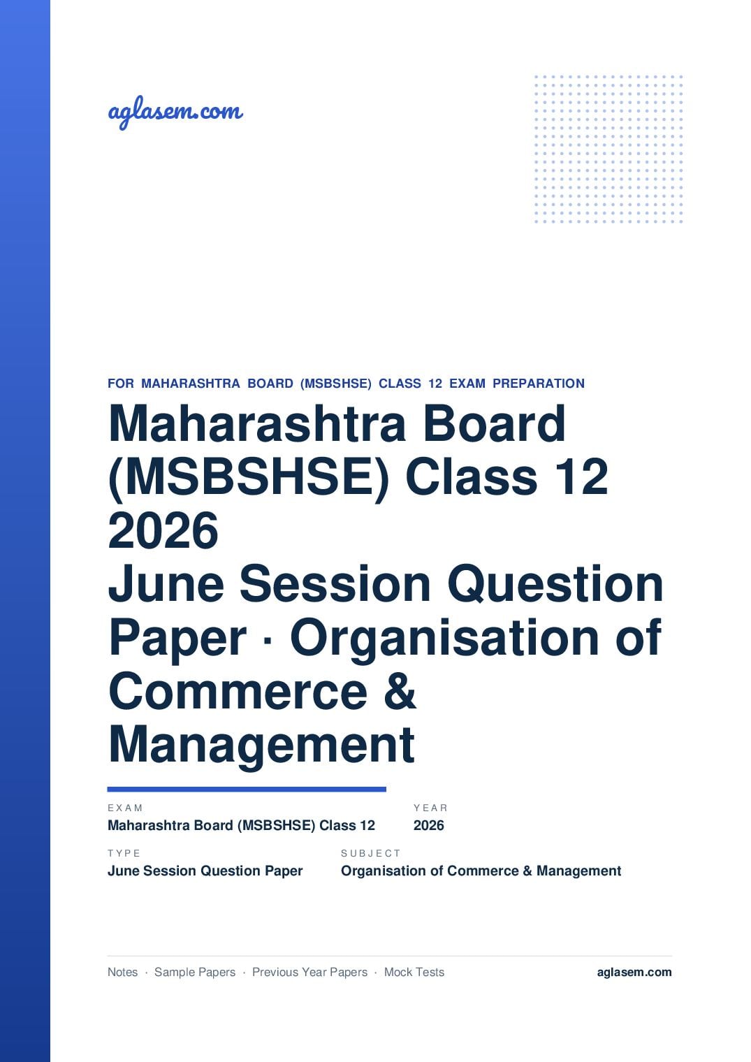MH 12th Question Paper June 2026 Organisation of Commerce & Management - Page 1 of 6