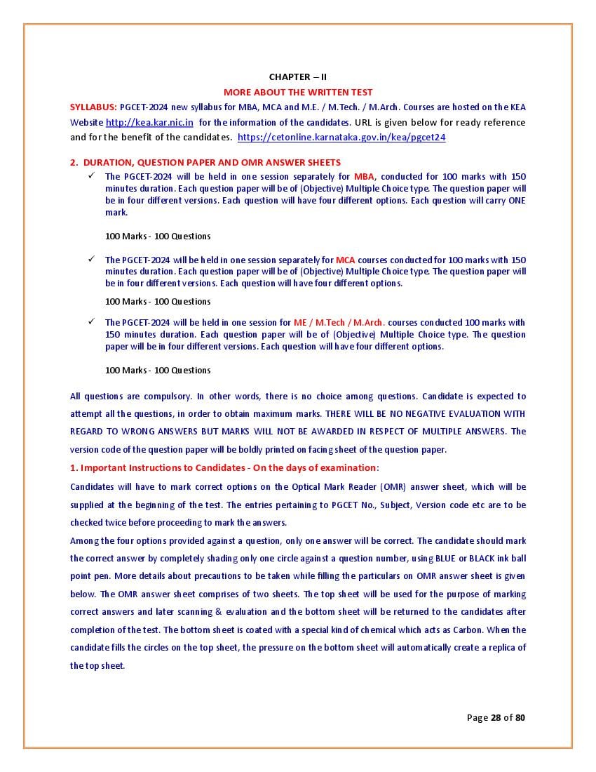 Karnataka PGCET 2024 Syllabus - Page 1 of 2