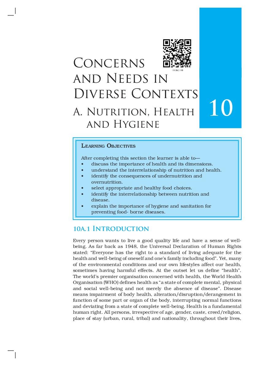 NCERT Book Class 11 Home Science (Human Ecology and Family Sciences) Chapter 10 Concerns and Needs in Diverse Contexts - Page 1