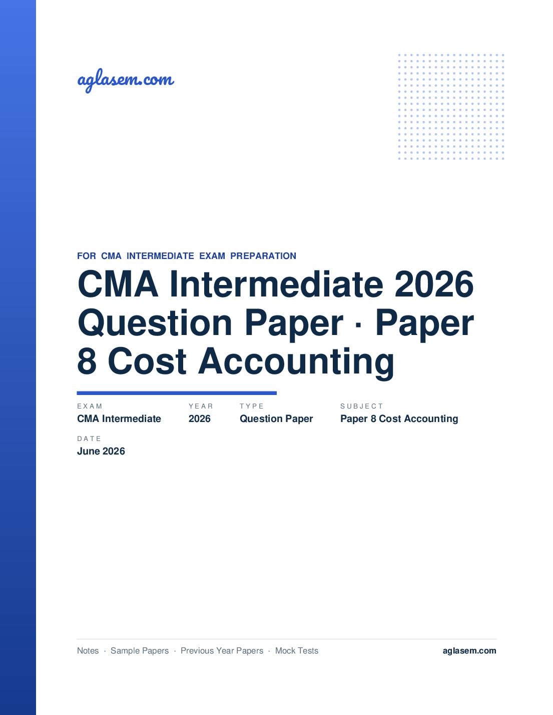 CMA Intermediate June 2026 Question Paper Paper 8 Cost Accounting - Page 1 of 12
