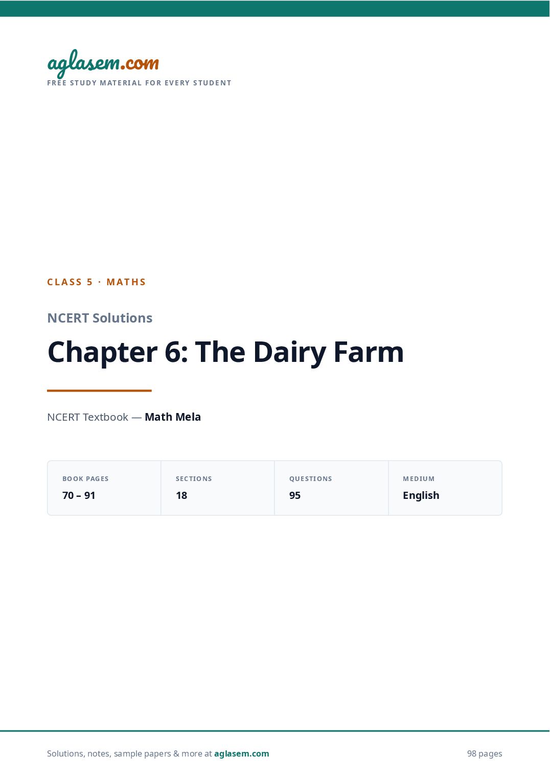 NCERT Solutions Class 5 Maths Chapter 6 the Dairy Farm - Page 1 of 99