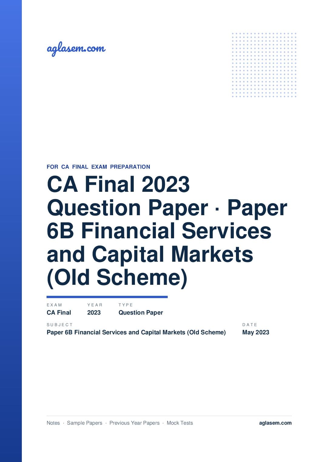 CA Final May 2023 Question Paper Paper 6B Financial Services and Capital Markets (Old Scheme) - Page 1 of 33