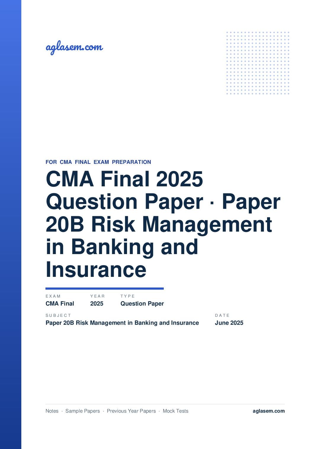 CMA Final June 2025 Question Paper Paper 20B Risk Management in Banking and Insurance - Page 1 of 9