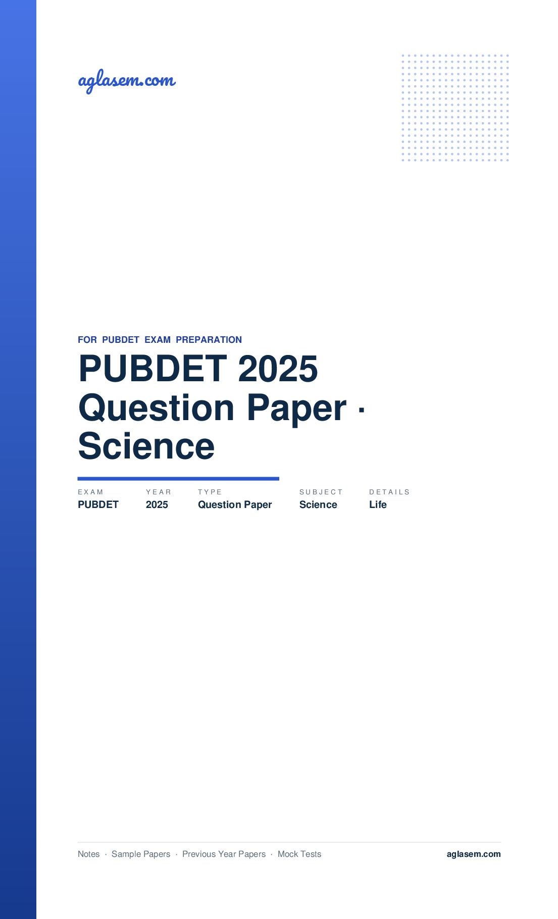 PUBDET 2025 Question Paper Life Science - Page 1 of 13