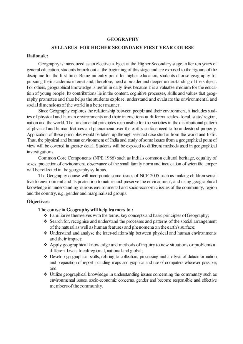 AHSEC 1st Year Syllabus 2024 Geography - Page 1