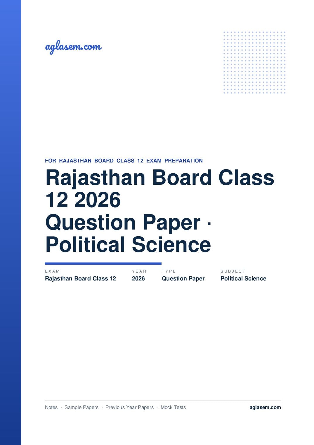 Rajasthan Board Class 12 Question Paper 2026 Political Science - Page 1 of 15