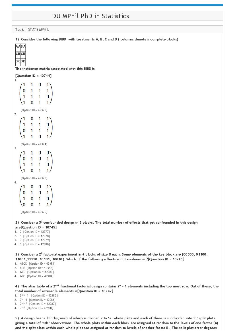 DUET 2021 Question Paper M.Phil Ph.D in Statistics - Page 1