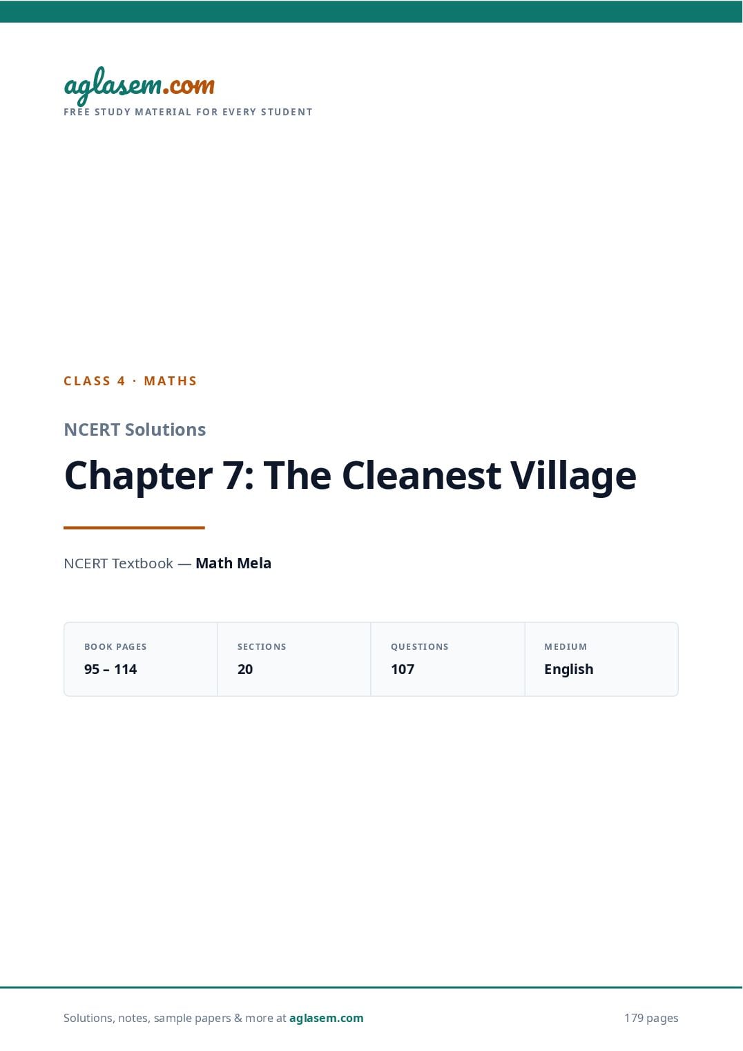 NCERT Solutions Class 4 Maths Chapter 7 the Cleanest Village - Page 1 of 180