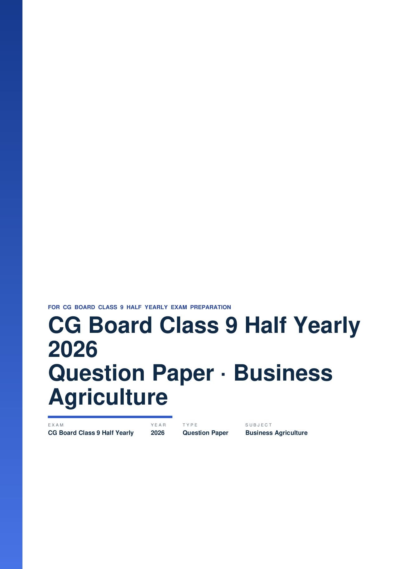 CG Board Class 9 Half Yearly Question Paper 2026 Business Agriculture - Page 1 of 5