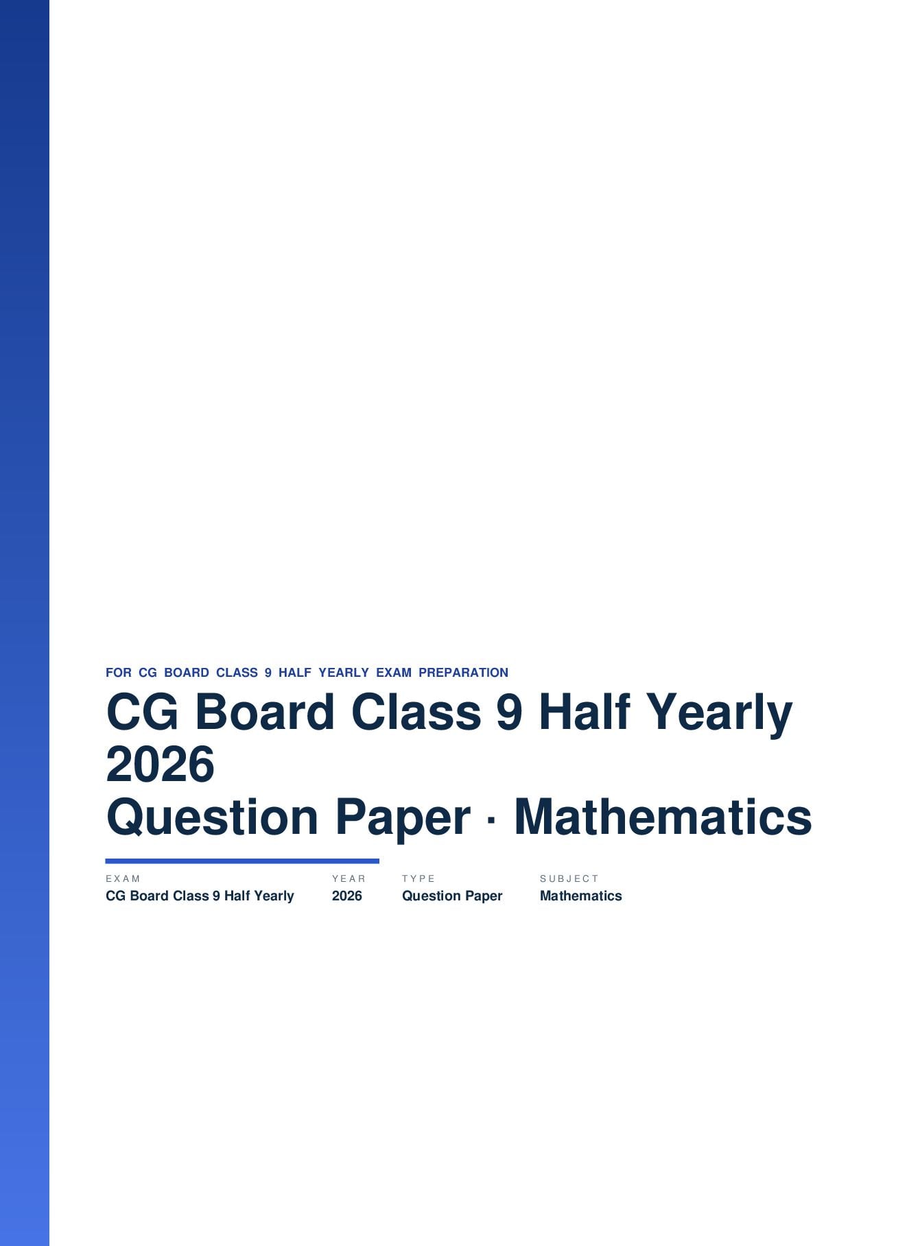 CG Board Class 9 Half Yearly Question Paper 2026 Mathematics - Page 1 of 4