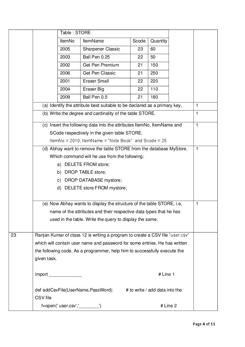 CBSE Sample Papers 2021 for Class 12 Computer Science AglaSem Schools
