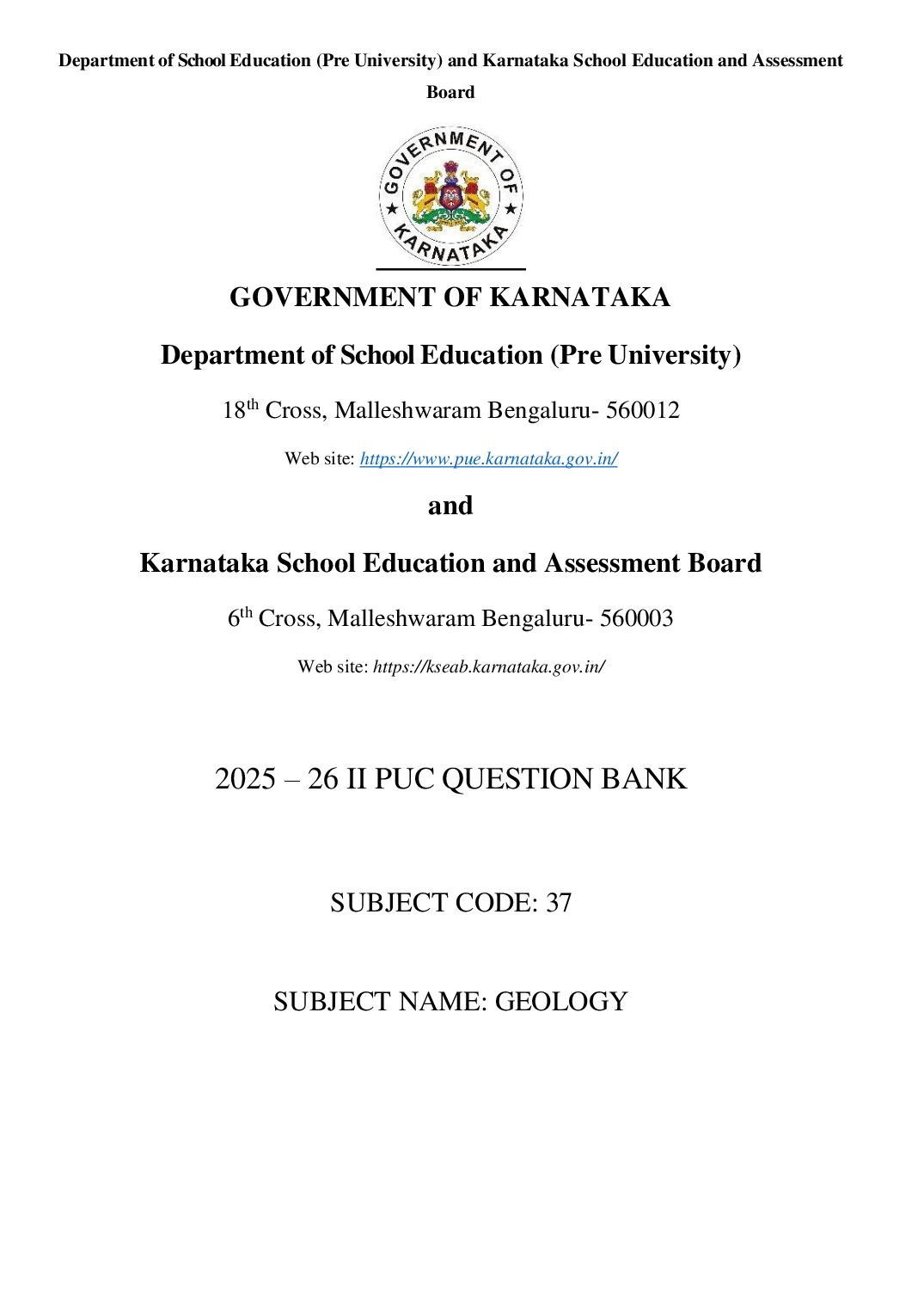 Karnataka 2nd PUC Question Bank 2026 Geology - Page 1 of 45