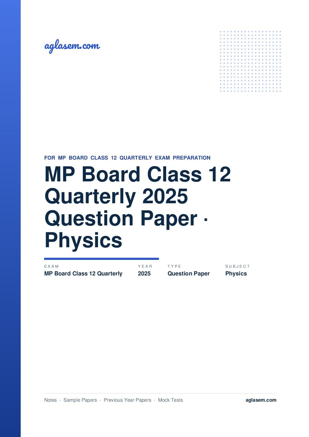 MP Board Class 12 Quarterly Question Paper 2025 Physics - Page 1 of 5