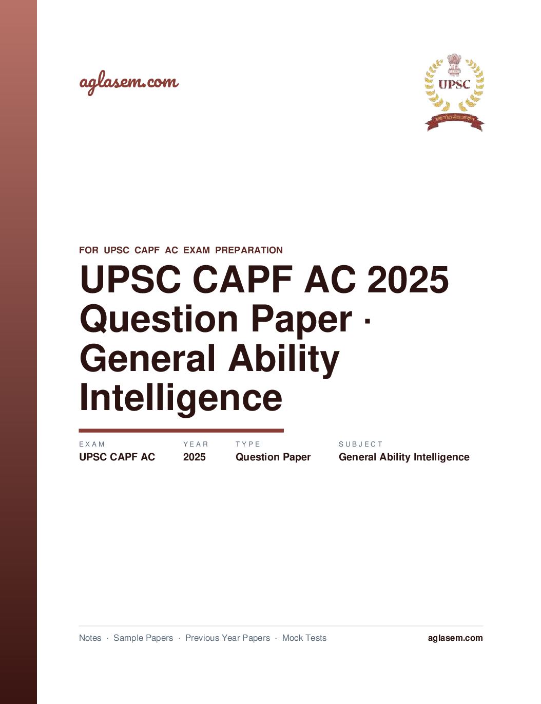 UPSC CAPF AC 2025 Question Paper for General Ability and Intelligence - Page 1 of 57