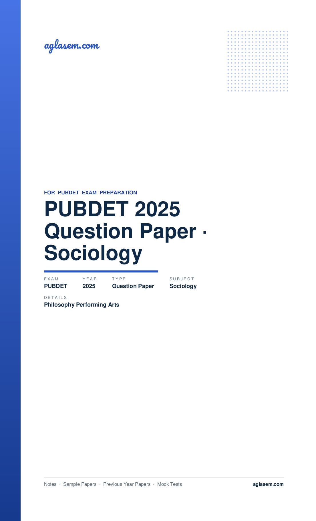 PUBDET 2025 Question Paper Philosophy Sociology Performing Arts - Page 1 of 10