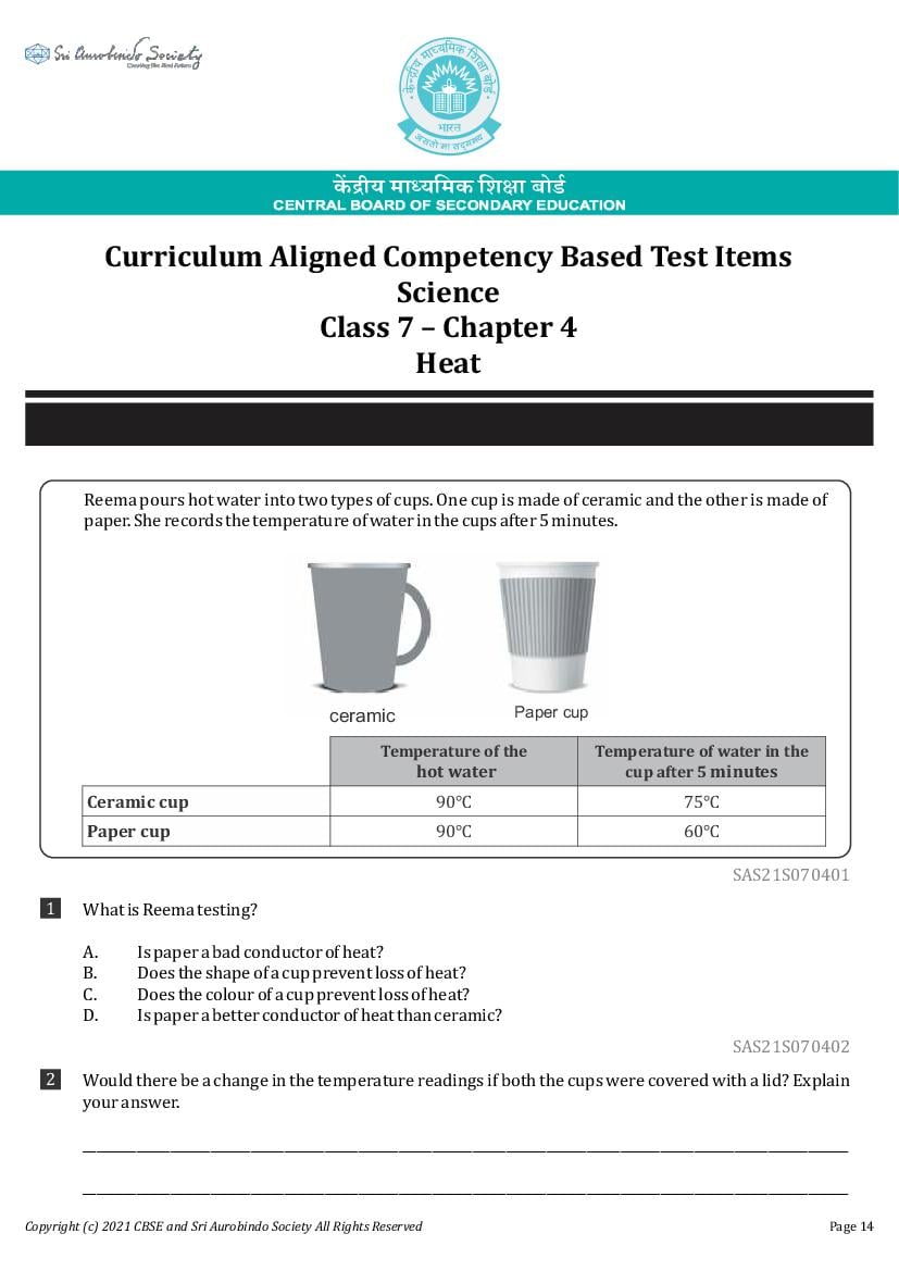 Class 7 Science Competency Based Questions 2025 - Download PDF - AglaSem