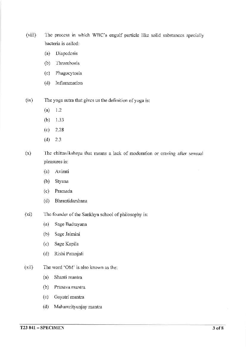 ICSE Yoga Specimen Paper 2024 (PDF) - CISCE Class 10 Yoga Sample Paper