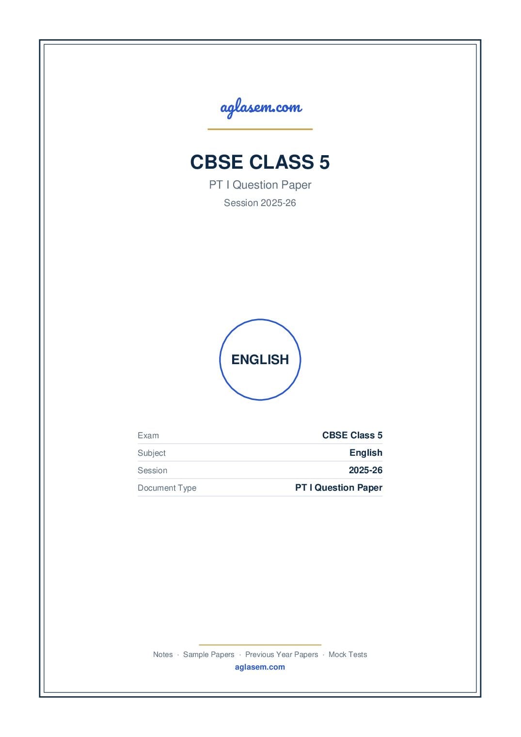 Class 5 PT I Question Paper 2025-26 English - Page 1 of 3