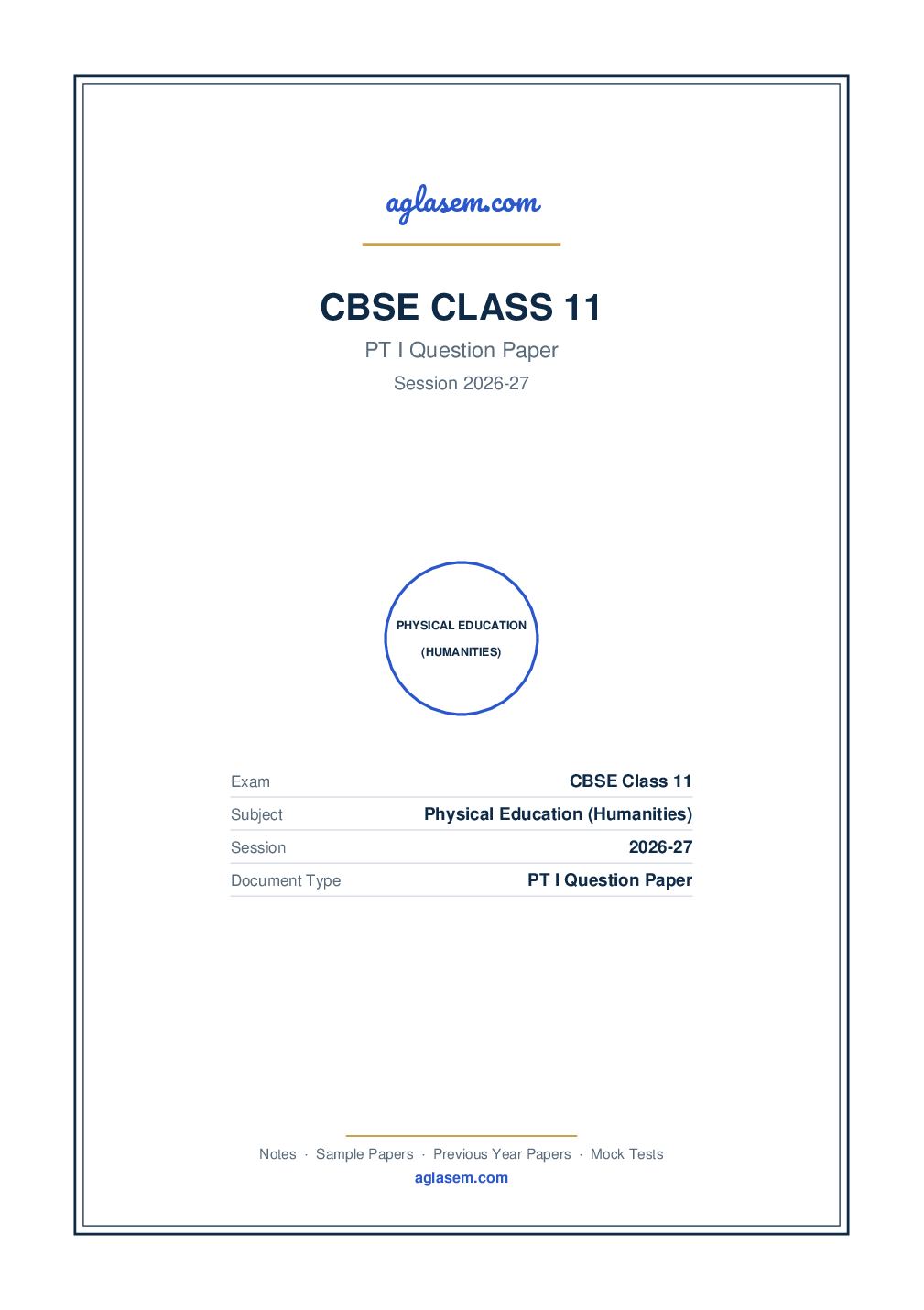Class 11 PT I Question Paper 2026-27 Physical Education (Humanities) - Page 1 of 3