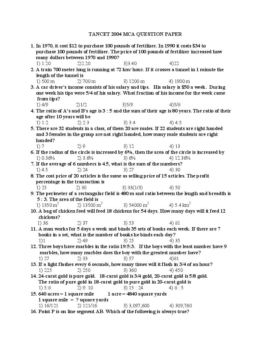TANCET 2004 Question Paper for MCA - Page 1