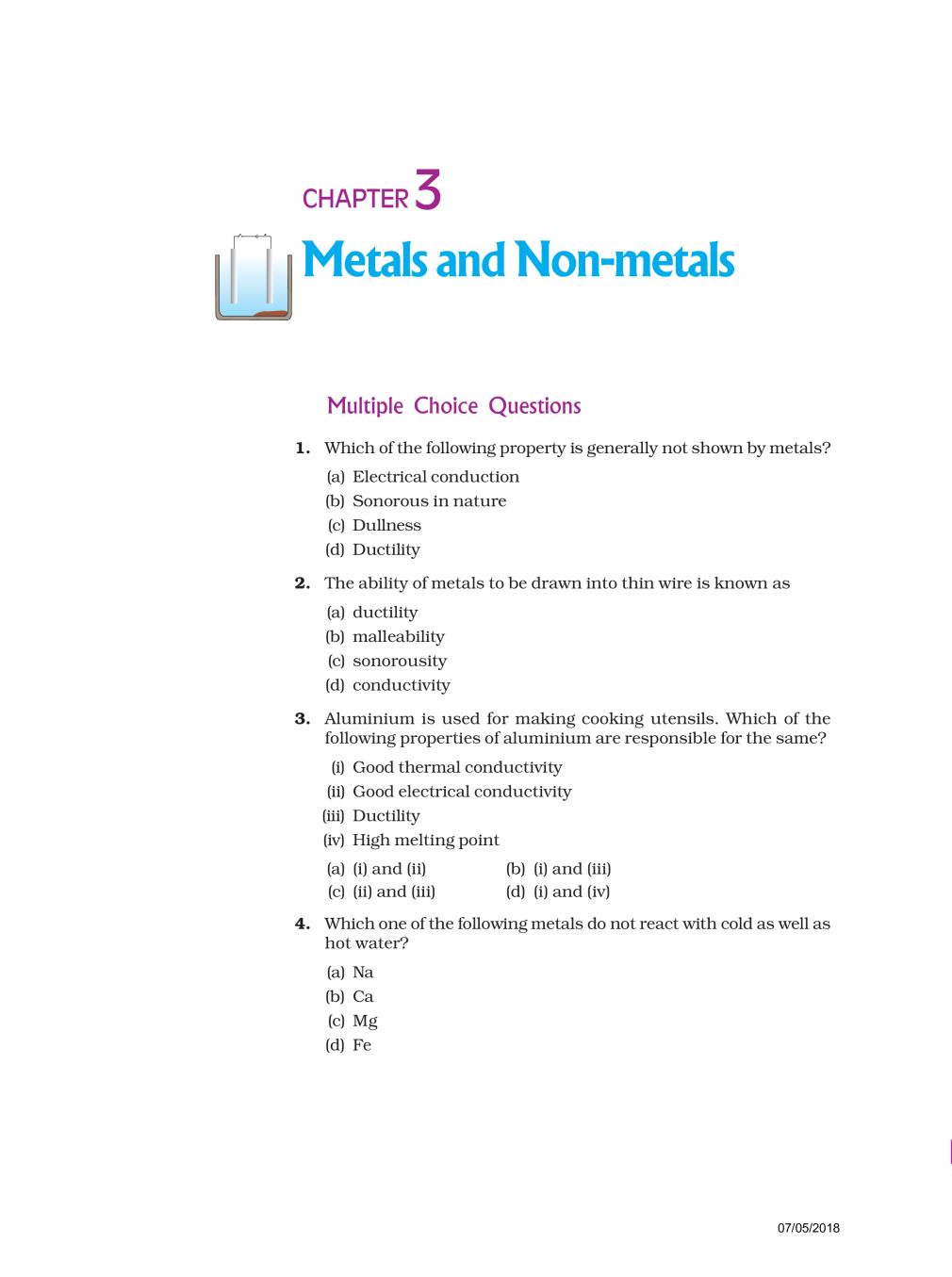 NCERT Exemplar Class 10 Science Unit 3 Metals and Non-metals - Page 1