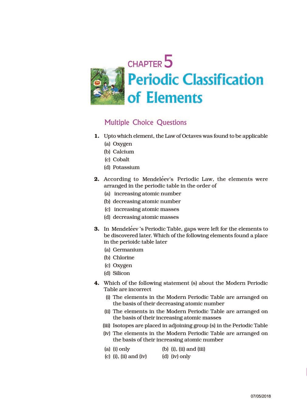 NCERT Exemplar Class 10 Science Unit 5 Periodic Classification of Elements - Page 1