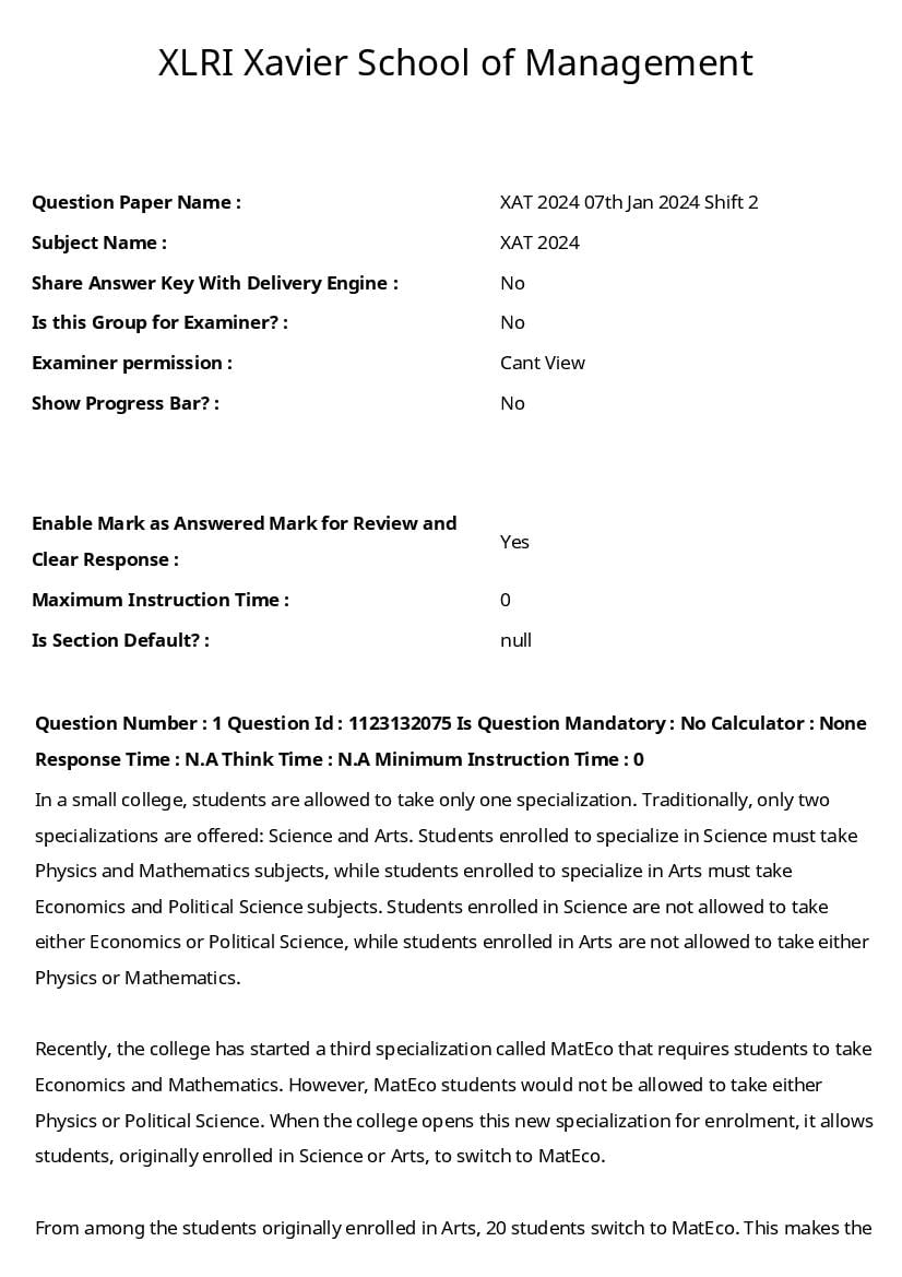XAT 2024 Question Paper - Page 1