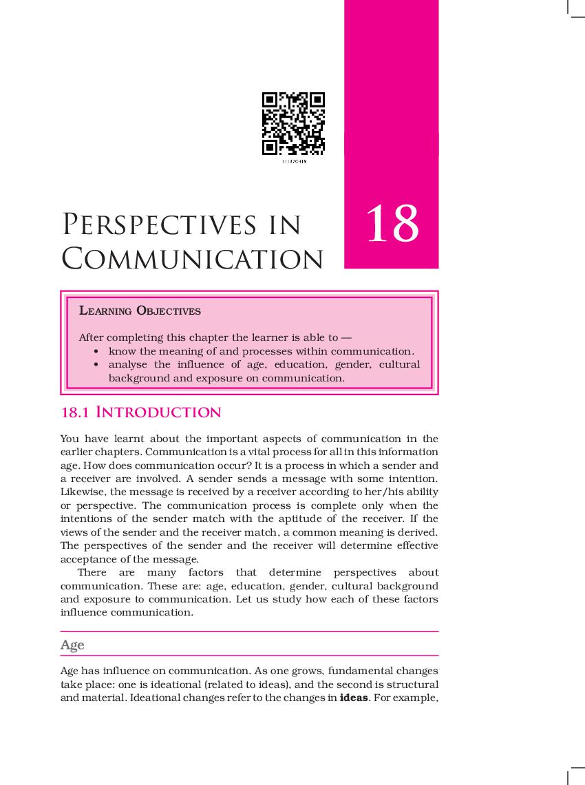 NCERT Book Class 11 Home Science (Human Ecology and Family Sciences) Chapter 18 Perspectives in Communication - Page 1