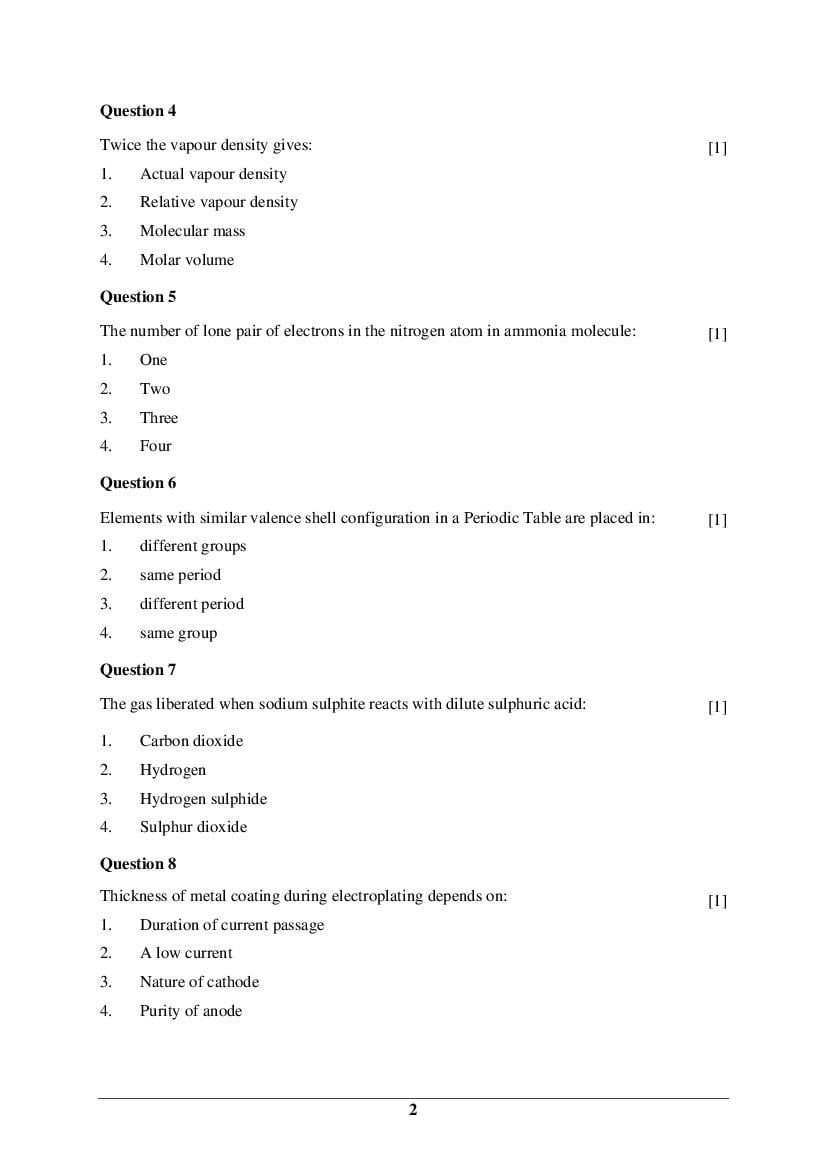 ICSE Class 10 Chemistry (Paper - 2) Sample Paper 2022