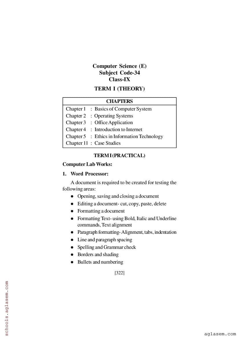 SEBA Class 9 Class 10 Syllabus 2024 Computer Science - Page 1