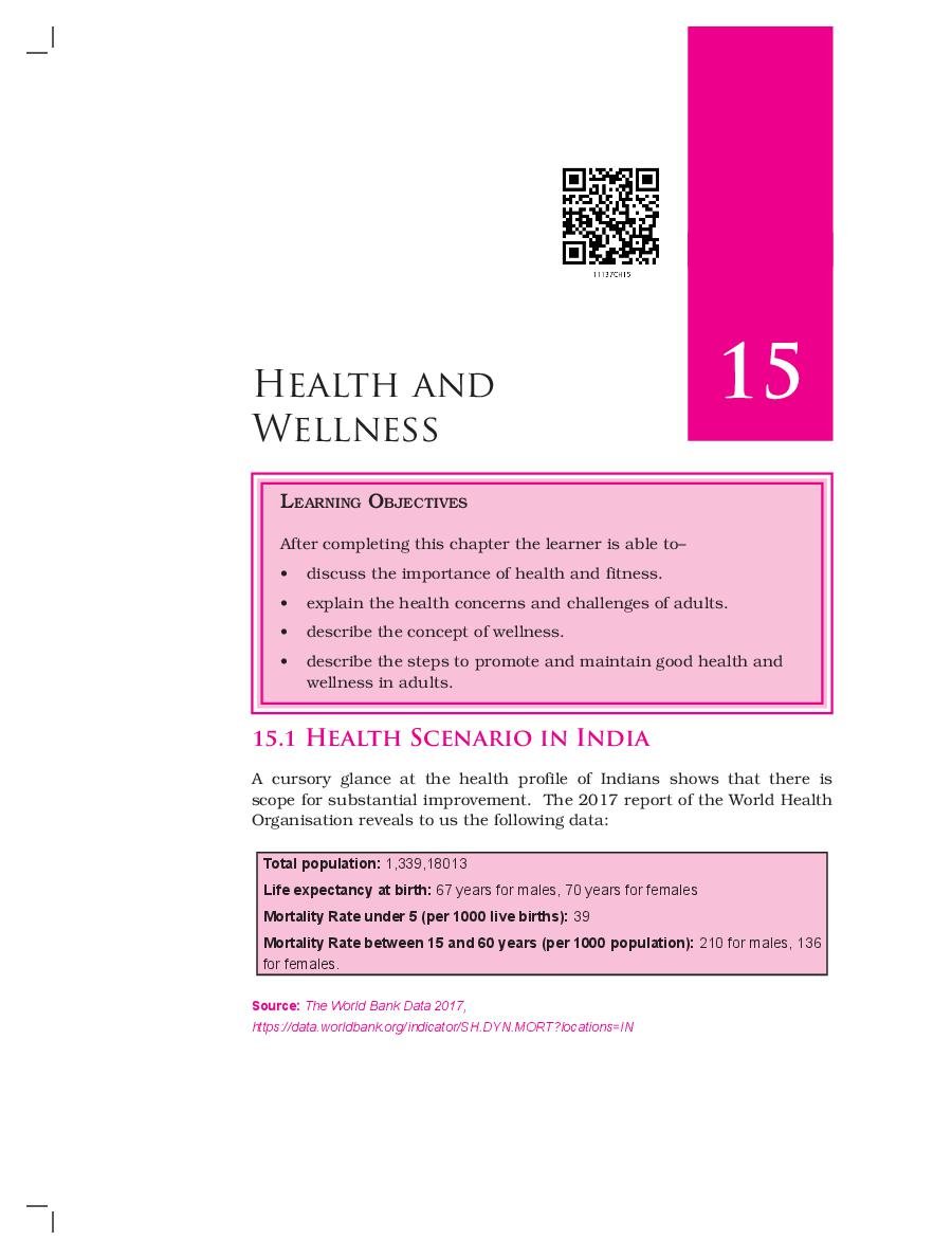 NCERT Book Class 11 Home Science (Human Ecology and Family Sciences) Chapter 15 Health and Wellness - Page 1