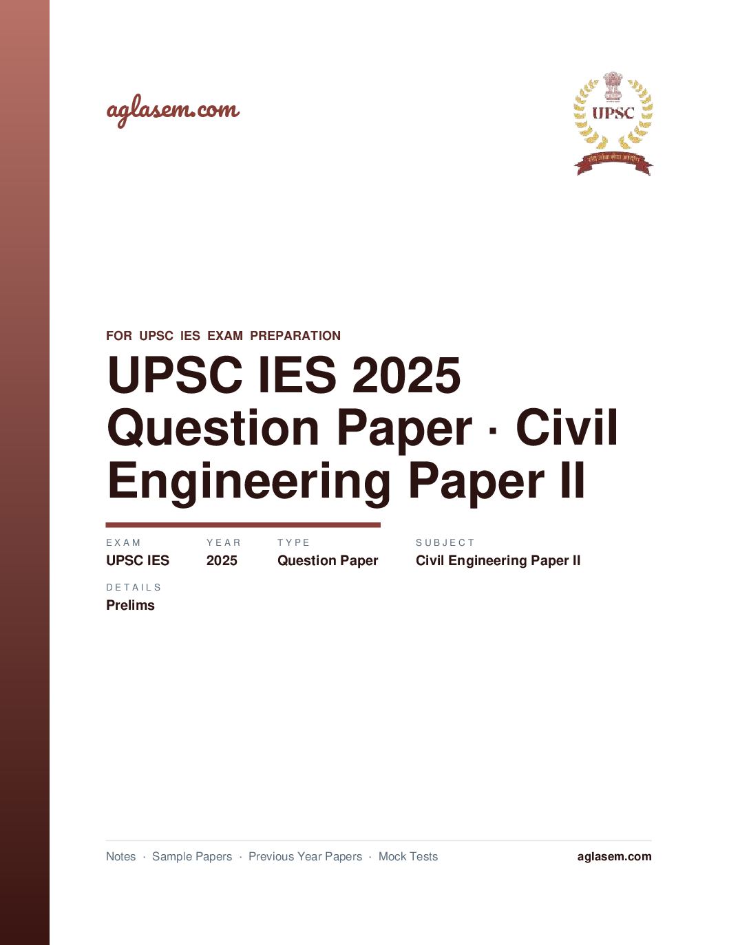 UPSC IES 2025 (Prelims) Question Paper for Civil Engineering Paper II - Page 1 of 33