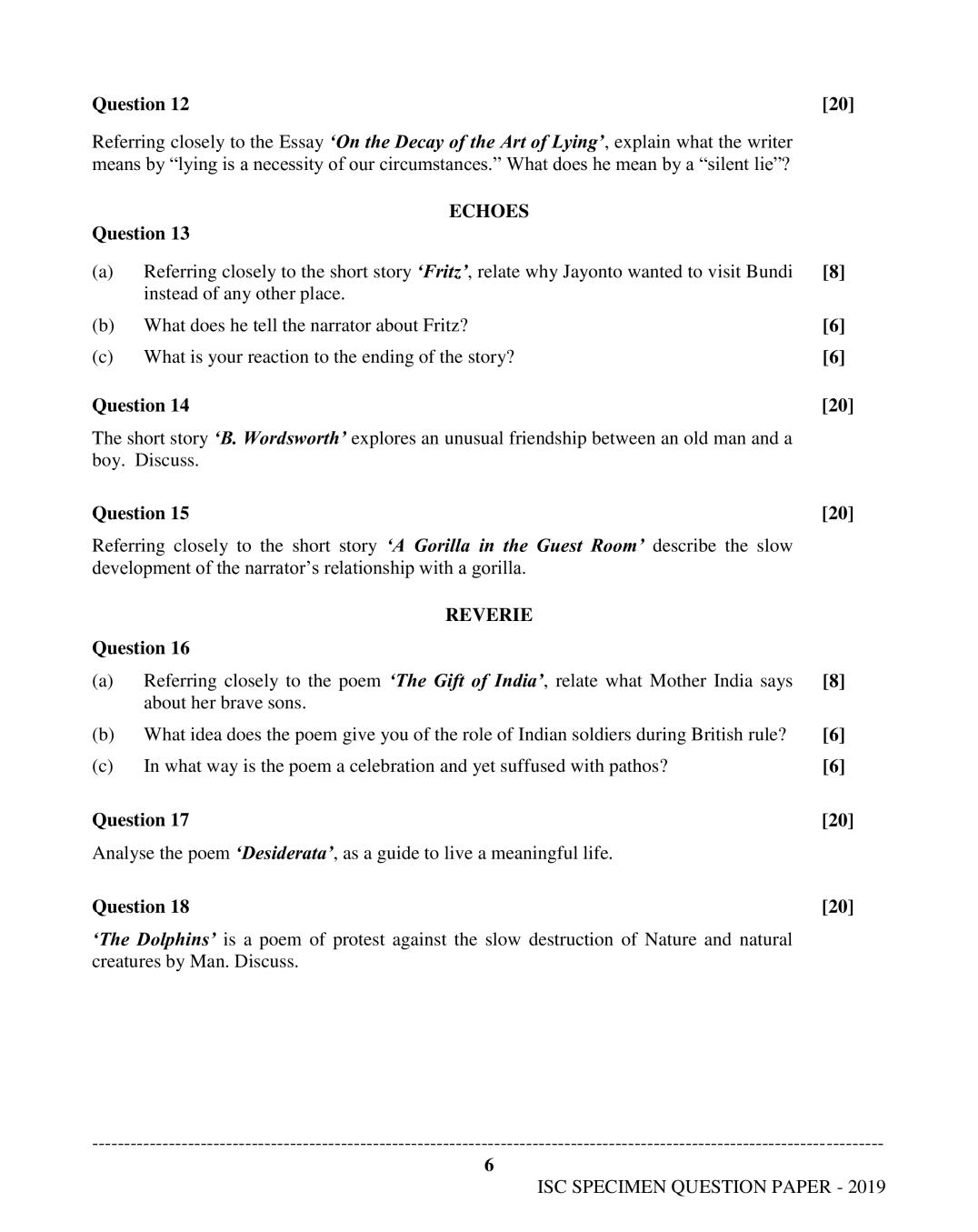 ISC Class 12 Sample Paper 2020 - English Language Paper - 2 Specimen ...