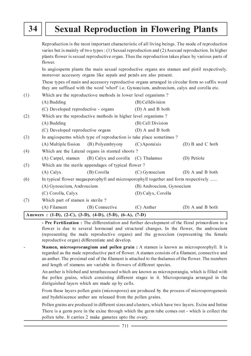 NEET Biology Question Bank - Sexual Reproduction in Flowering Plants - Page 1