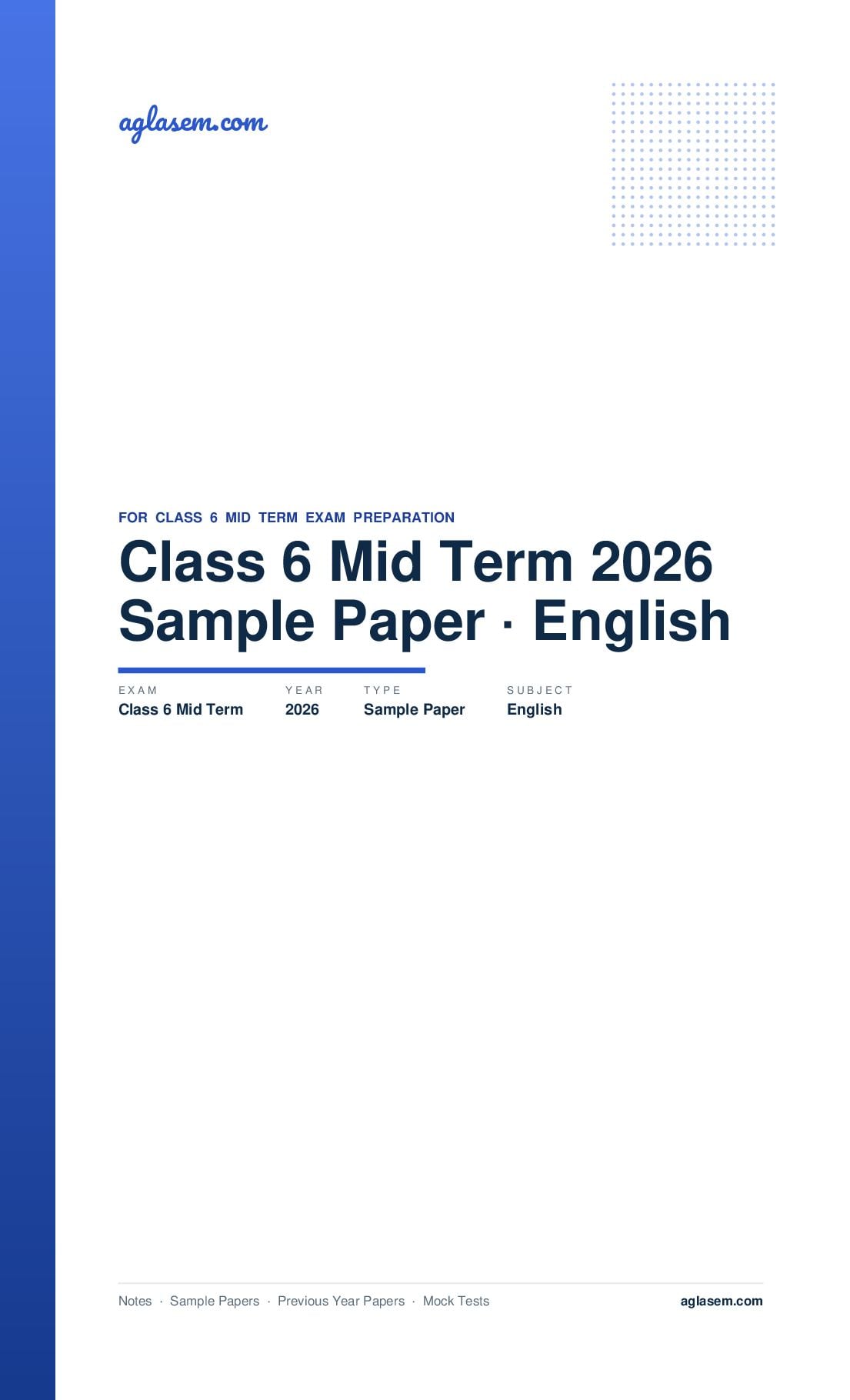 Class 6 Mid Term Sample Paper 2026 English - Page 1 of 8