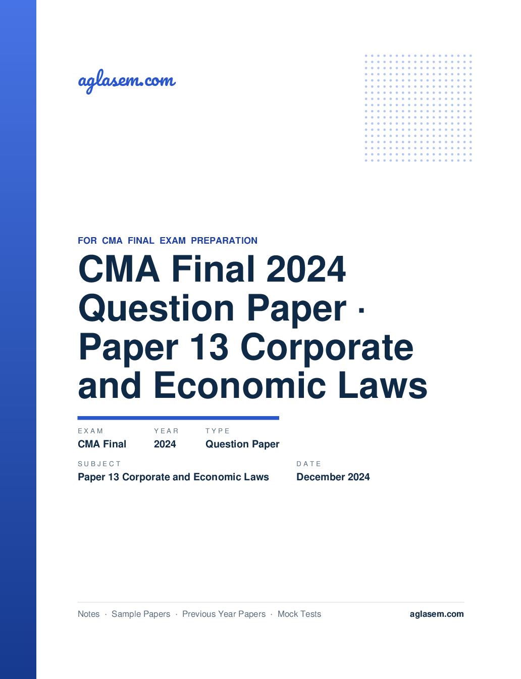 CMA Final December 2024 Question Paper Paper 13 Corporate and Economic Laws - Page 1 of 7