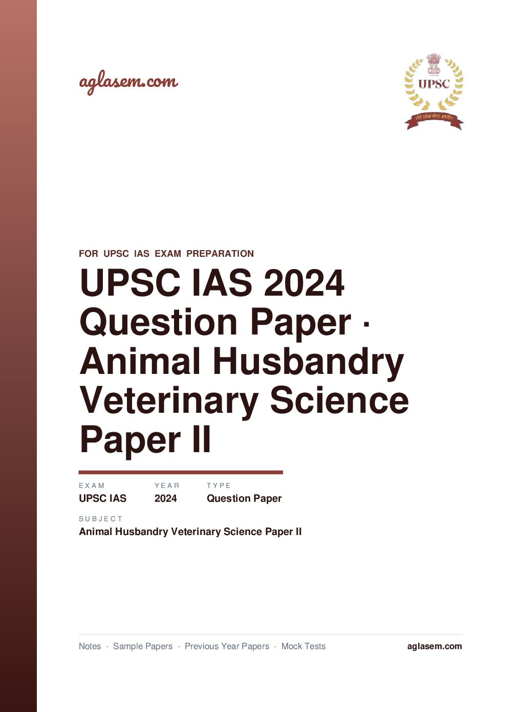UPSC IAS 2024 Question Paper for Animal Husbandry and Veterinary Science Paper II - Page 1 of 5
