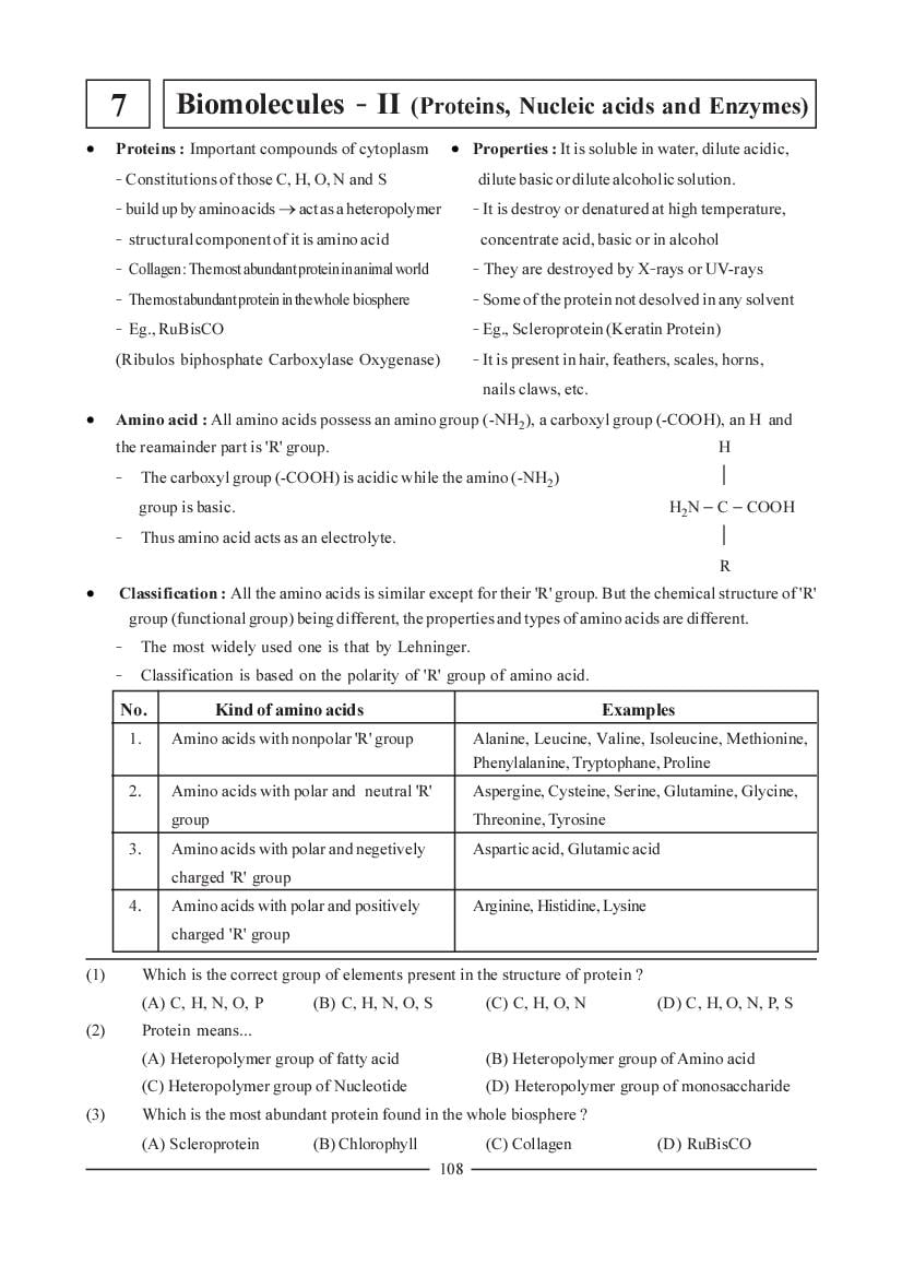 NEET Biology Question Bank - Biomolecules - II _Proteins, Nucleic Acids and Enzymes_ - Page 1