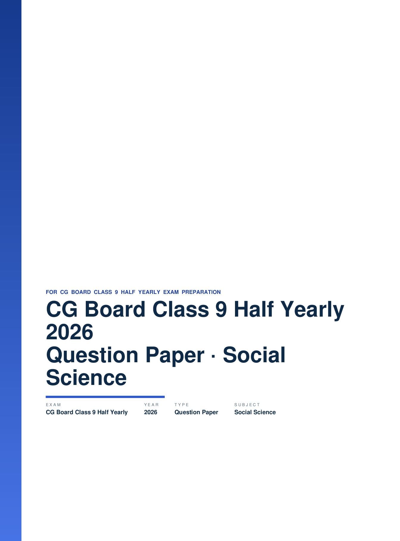 CG Board Class 9 Half Yearly Question Paper 2026 Social Science - Page 1 of 3