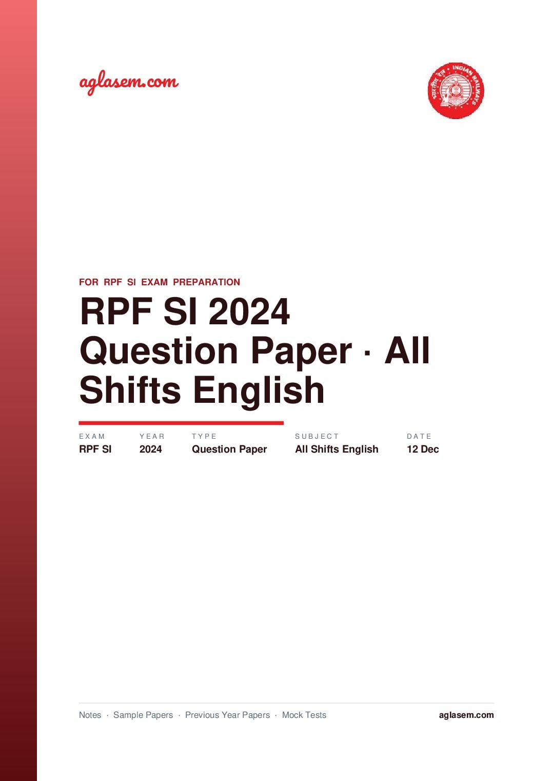 RPF SI 2024 Question Paper 12 Dec All Shifts (in English) - Page 1 of 50