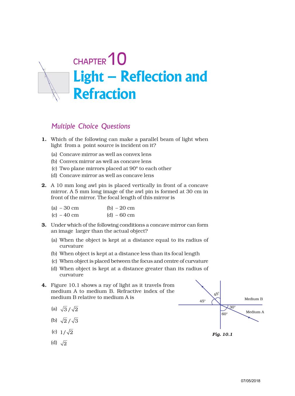 NCERT Exemplar Class 10 Science Unit 10 Light Reflection and Refraction - Page 1