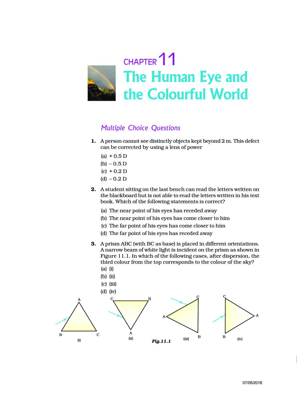 NCERT Exemplar Class 10 Science Unit 11 The Human Eye and the Colourful World - Page 1
