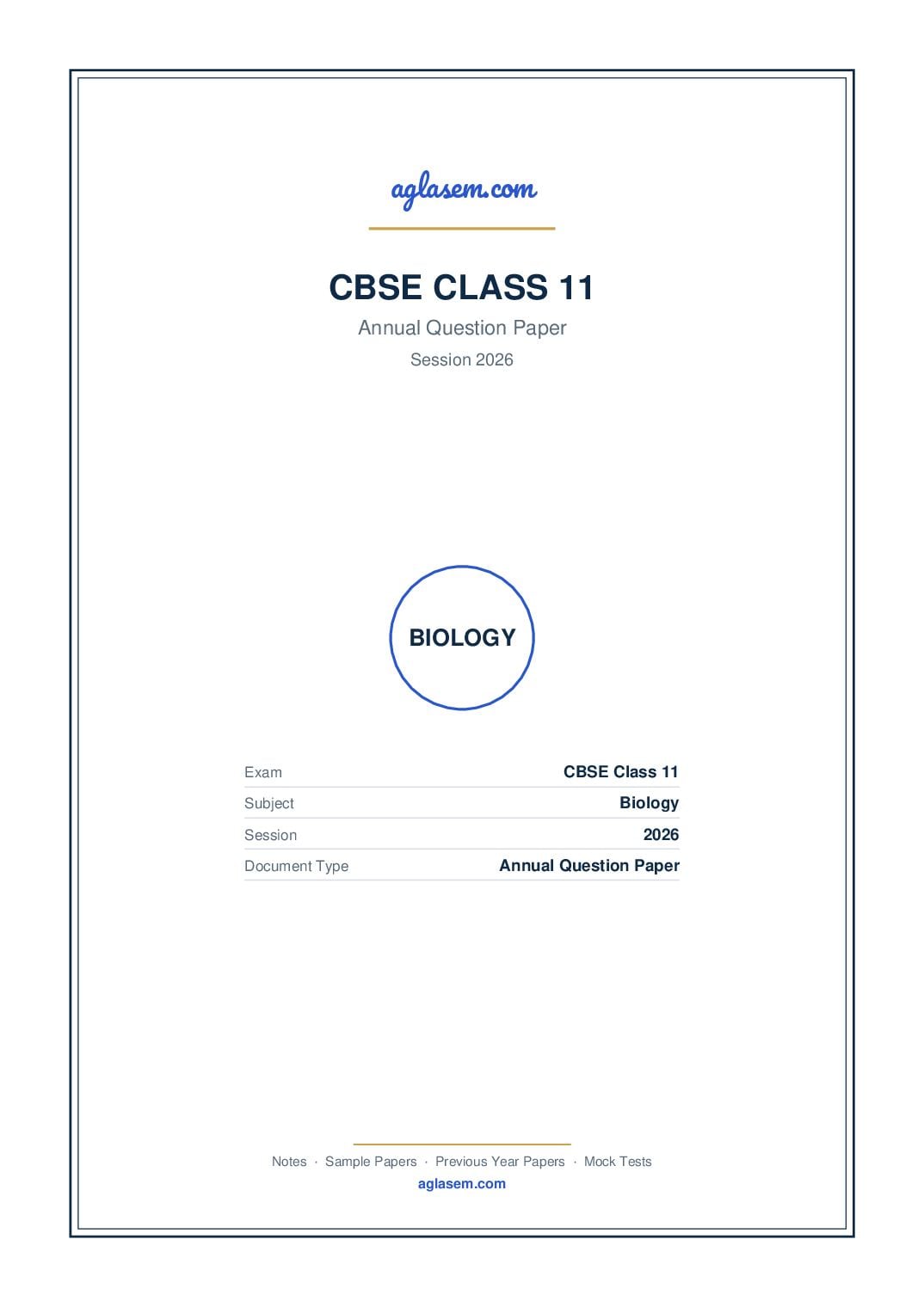 Class 11 Question Paper 2026 Biology - Page 1 of 13