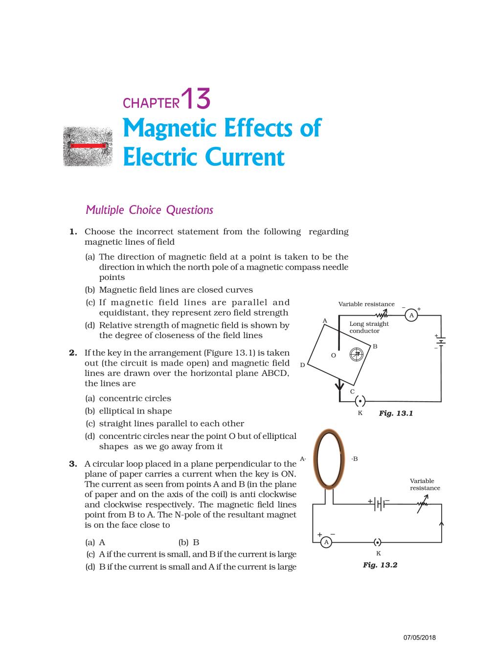 NCERT Exemplar Class 10 Science Unit 13 Magnetic Effects of Electric Current - Page 1